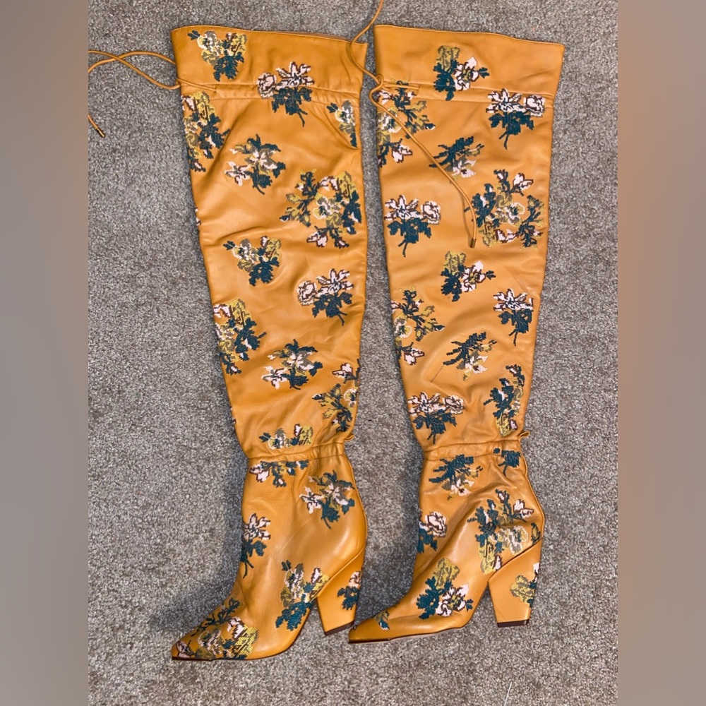 TORY BURCH LILA EMBROIDERED OVER-THE-KNEE SCRUNCH BOOT